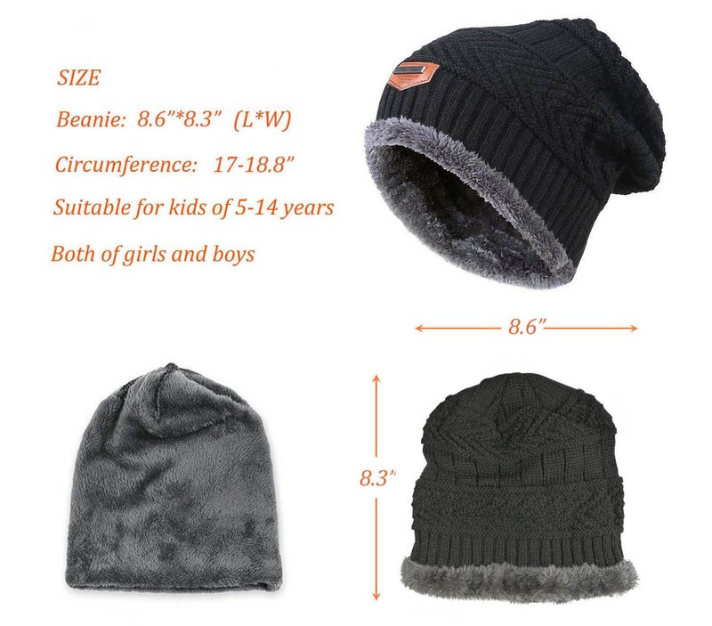 HINDAWI Winter Beanie for Girls Boys Kids (5-14 Years) Warm Snow Knit Hats Windproof Slouchy Skull Cap Black - Image 5